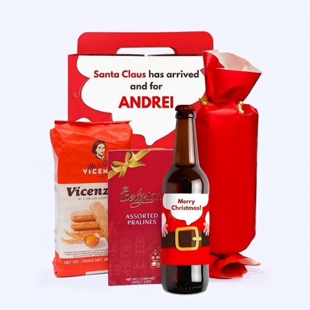 CHRISTMAS BEER gift box with a personalised sticker featuring a message
