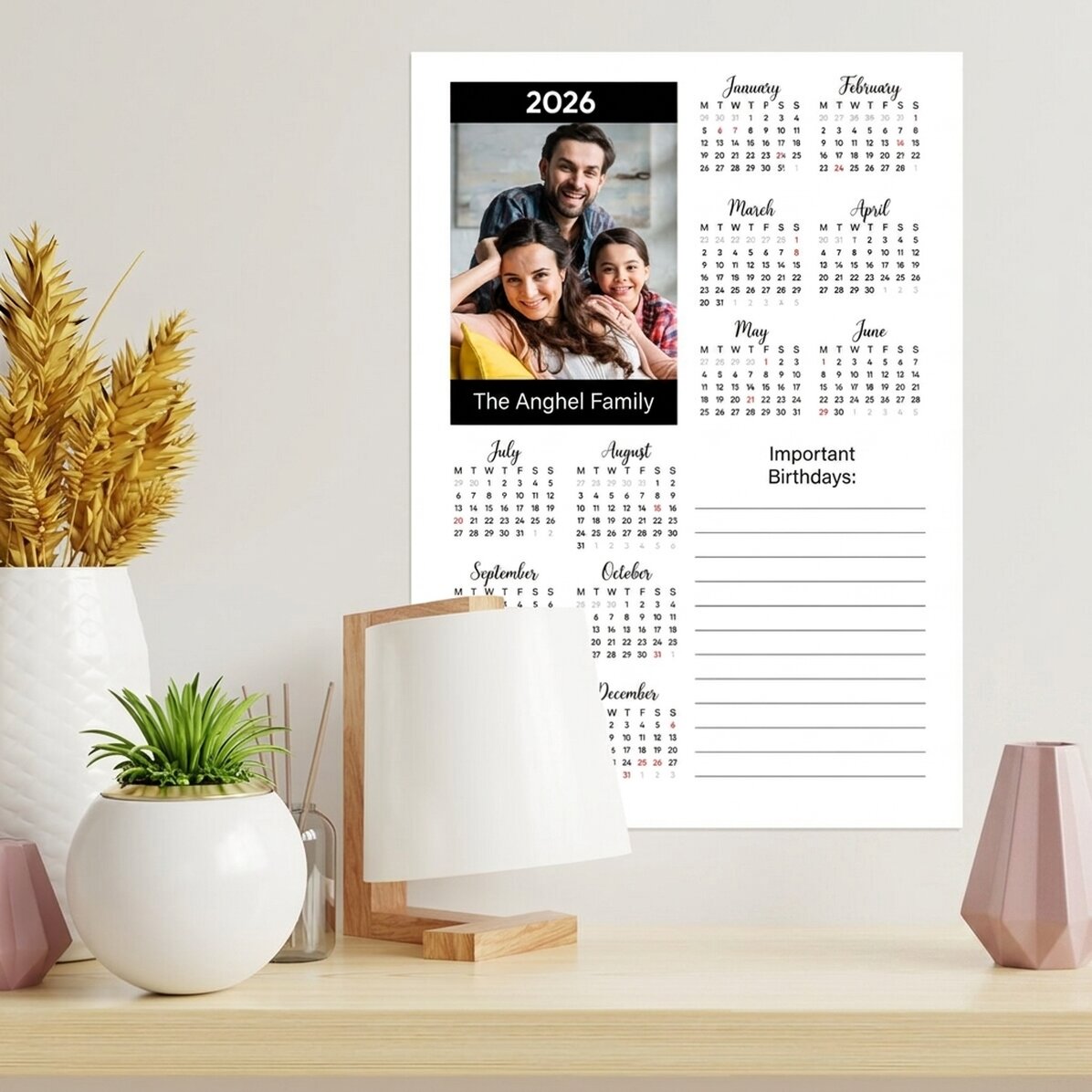 Personalised calendar poster with a photo and message - Notite