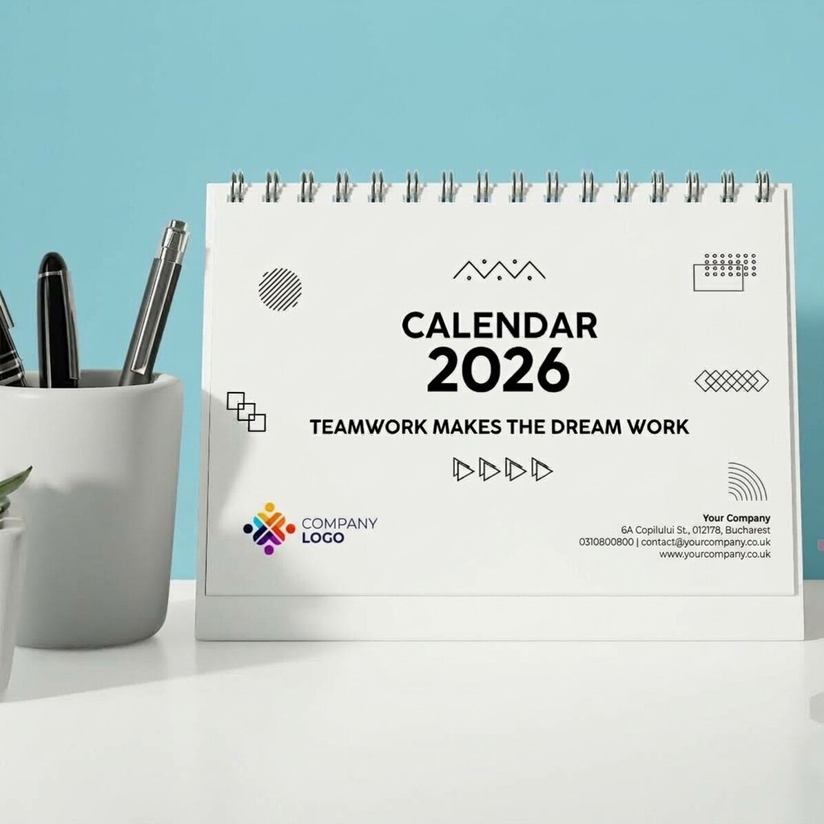 Personalised desk calendar with logo and text