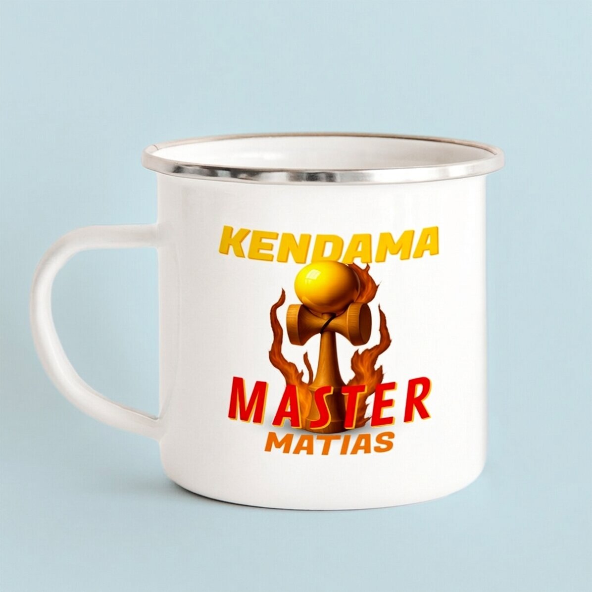 Enamelled metal mug with name for children - Kendama Master
