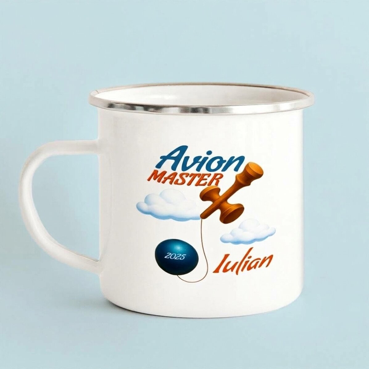 Enamelled metal mug with name for children - Airplane Master