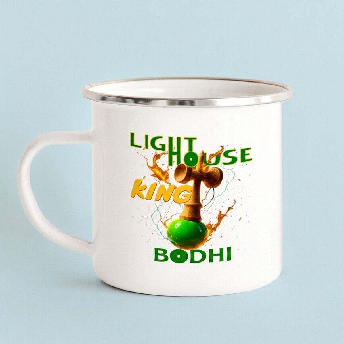 Enamelled metal mug with name for children - Lighthouse King