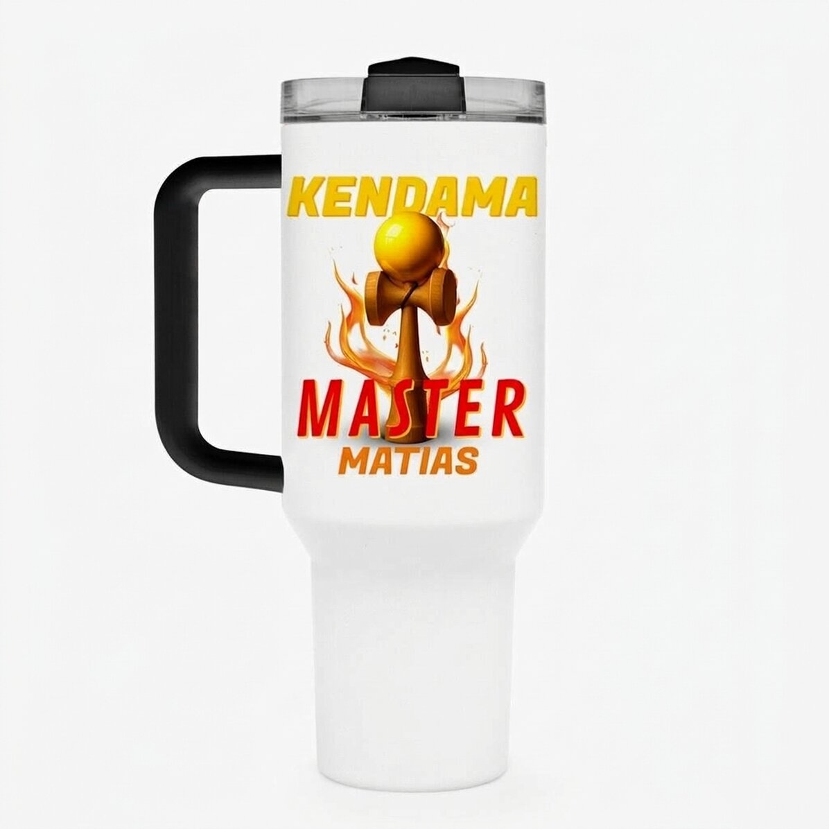 Thermos mug with handle and straw, personalised with name - Kendama Master