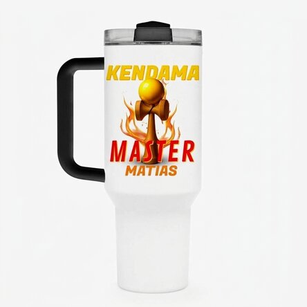 Thermos mug with handle and straw, personalised with name - Kendama Master