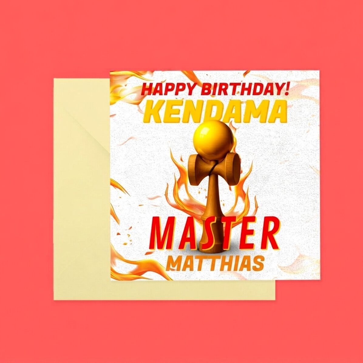 Personalised square card with text - Kendama Master