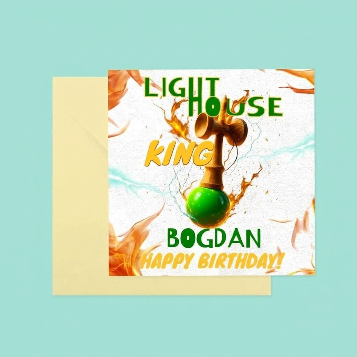 Personalised square card with text - Lighthouse King