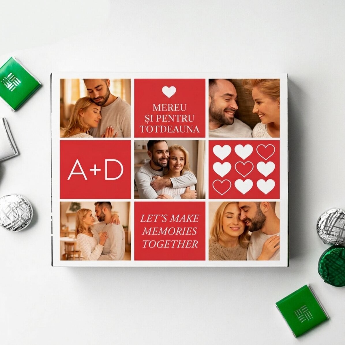 Personalised box of chocolates with 5 photos and message - Love