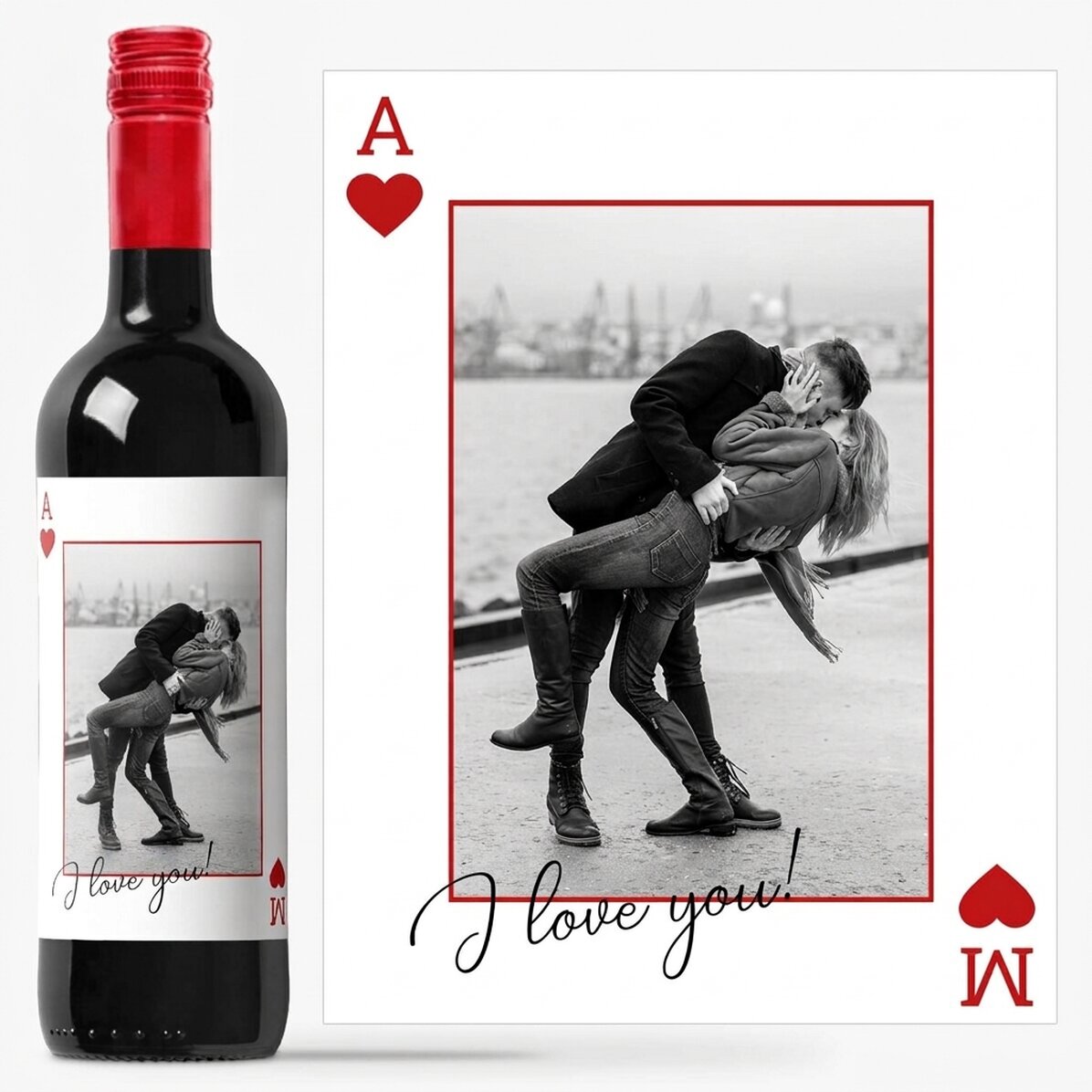 Personalised wine with text and a photo - I love you!