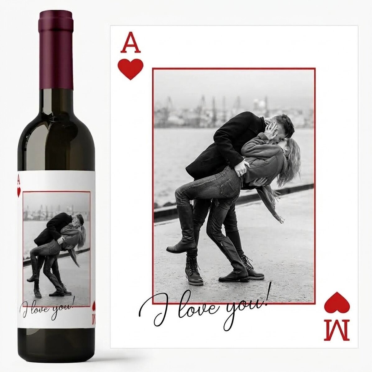 Personalised wine with text and a photo - I love you!