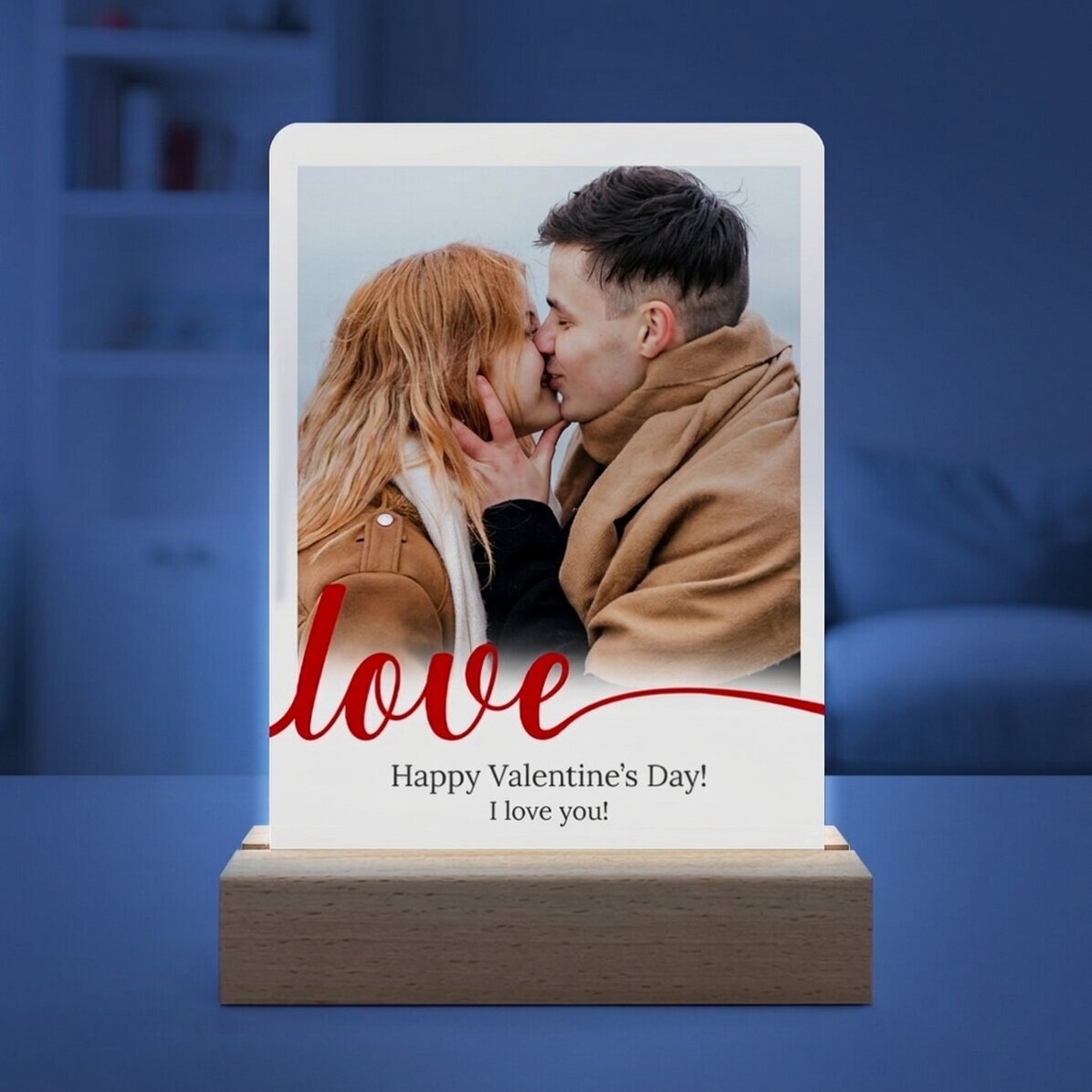 Personalised LED night light with a photo and message - Love