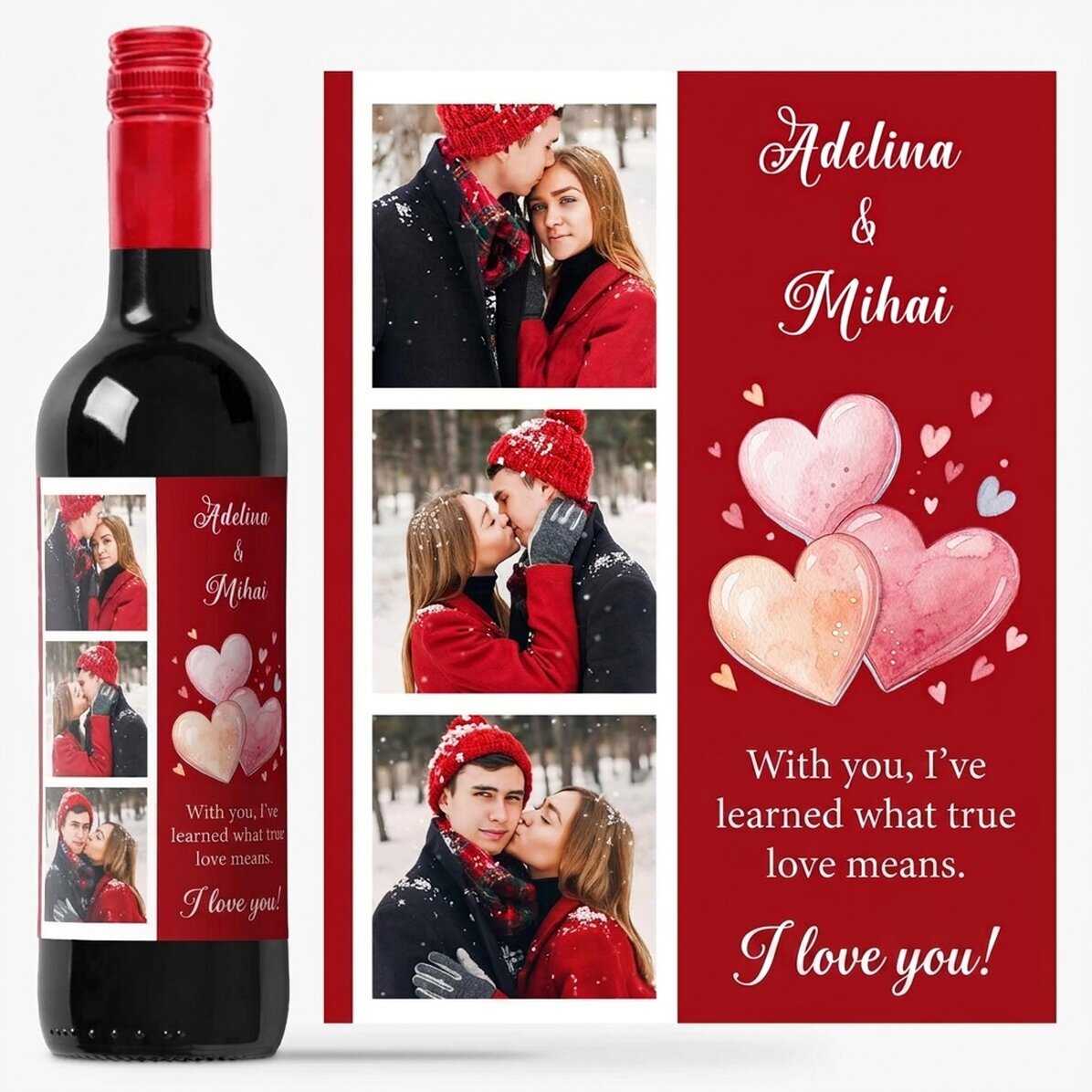 Personalised wine with photos and text - Love