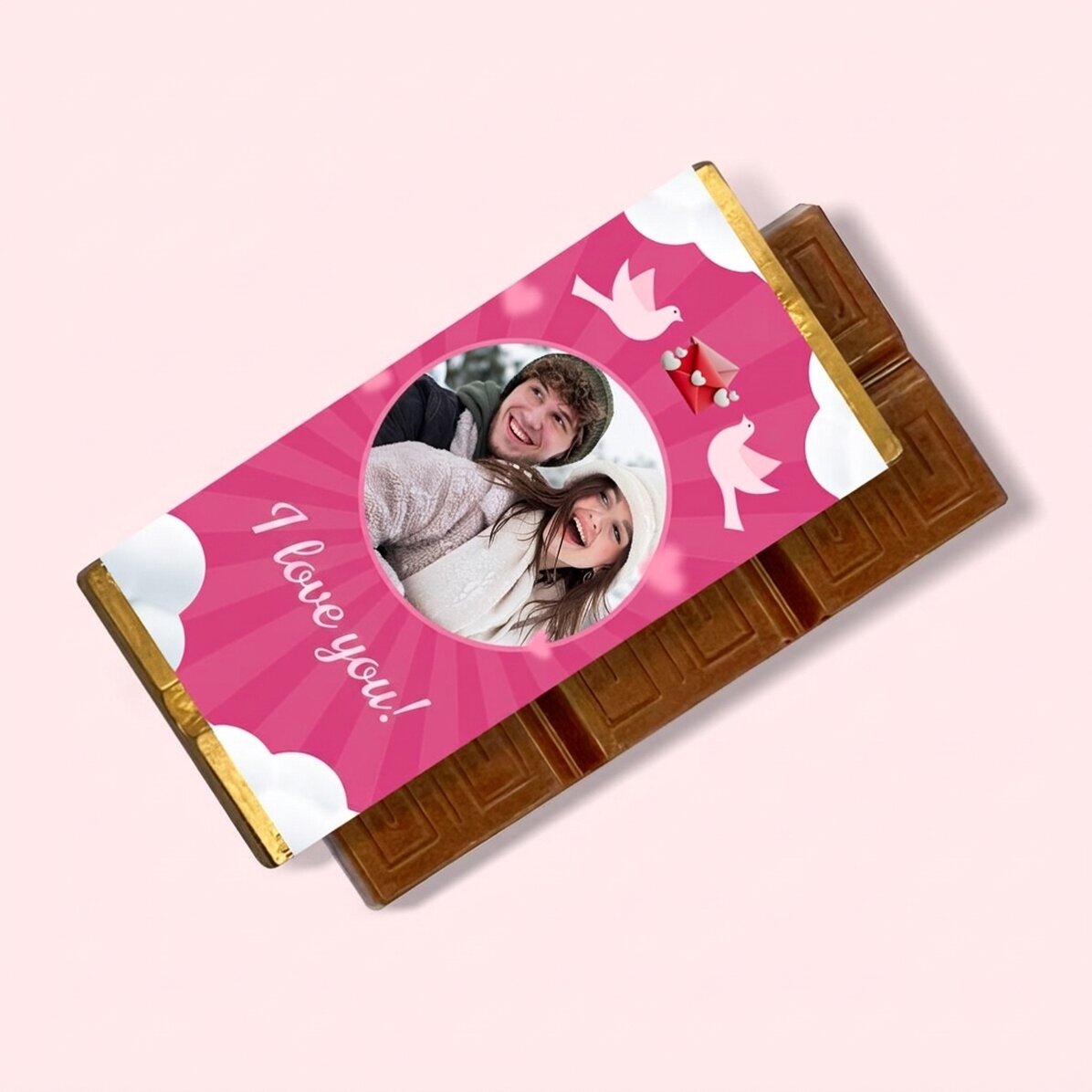 Mini chocolate bar personalised with photo and message - Love
