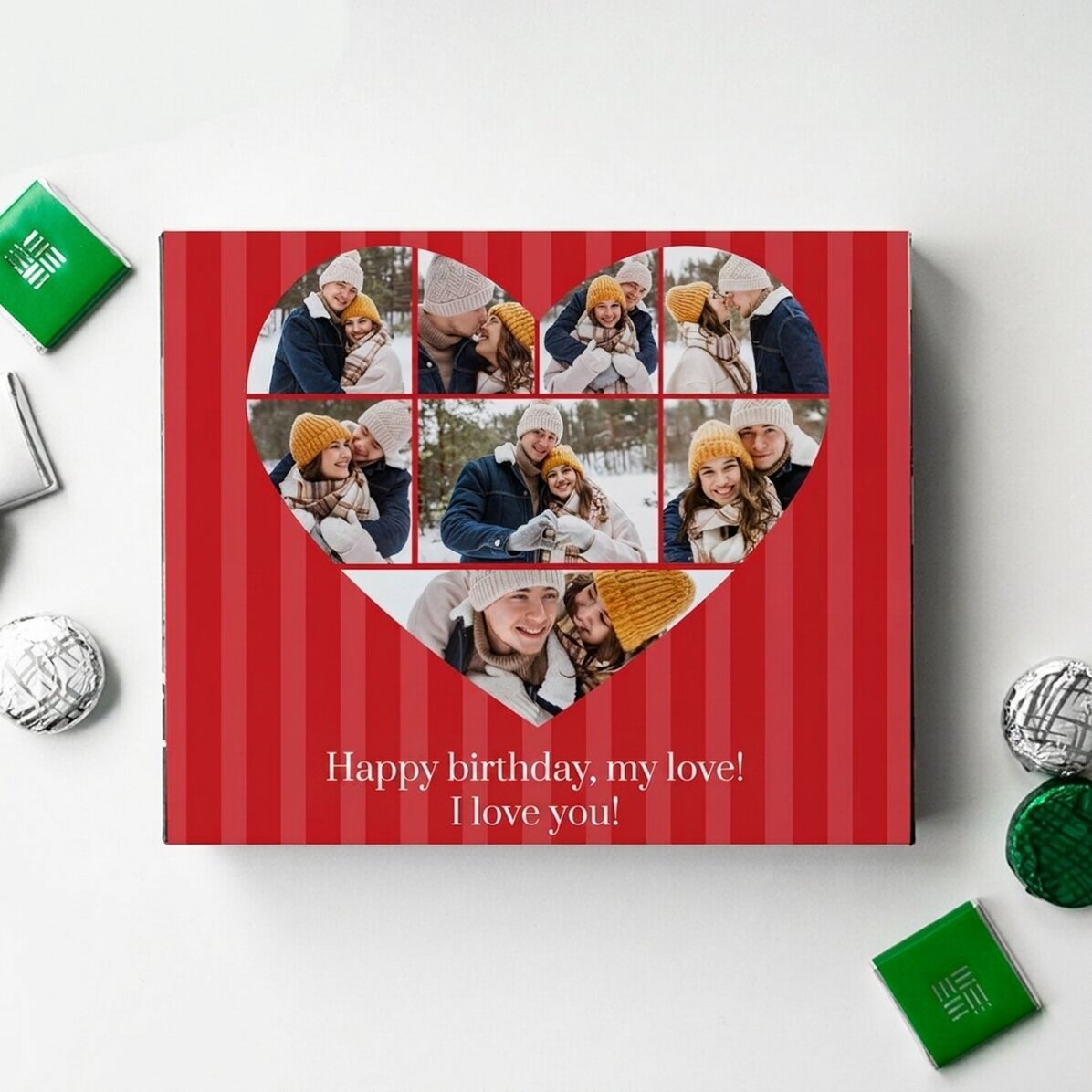 Personalised box of chocolates with 8 photos and message - Love
