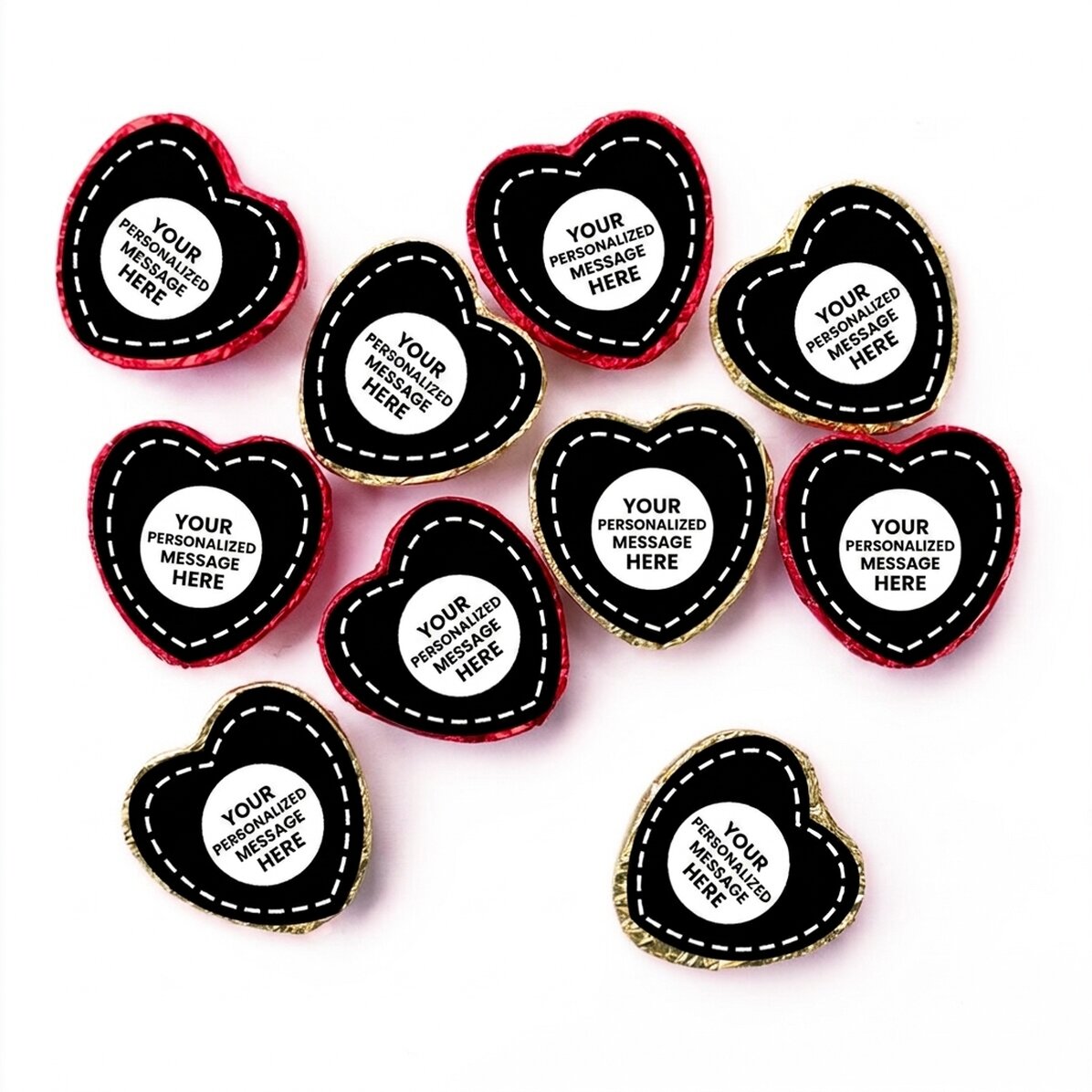 Set of 10 mini heart chocolates personalised with your graphics