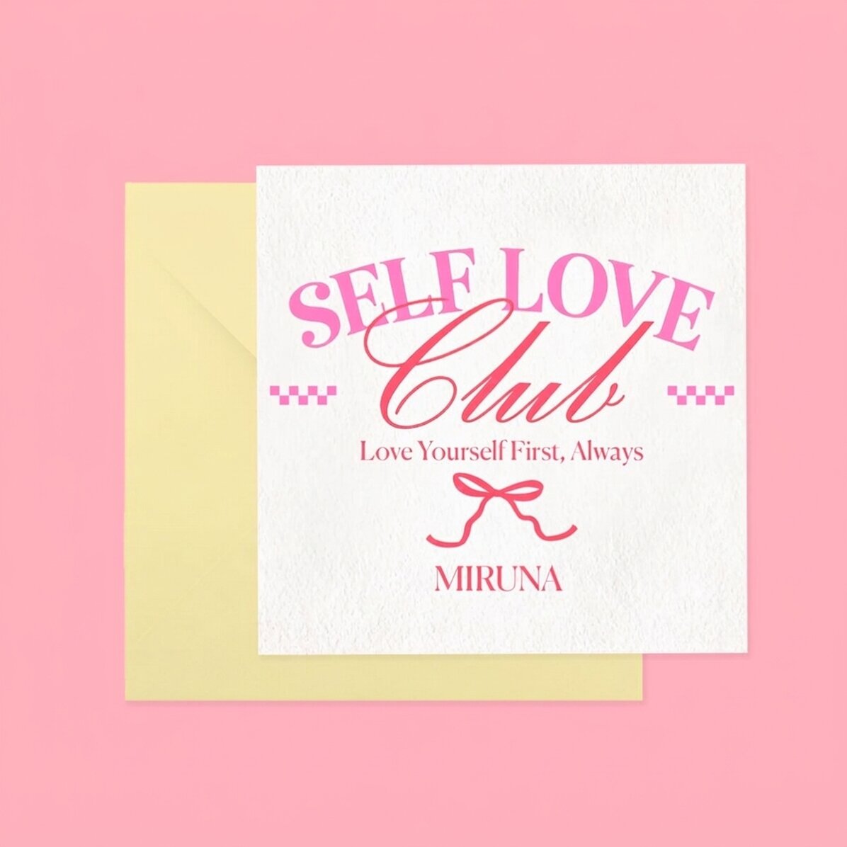 Personalised square card with text - Self Love Club