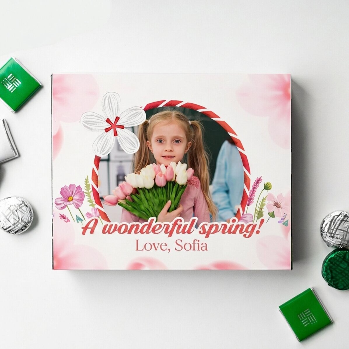 Personalised box of chocolates with photo and sweet message