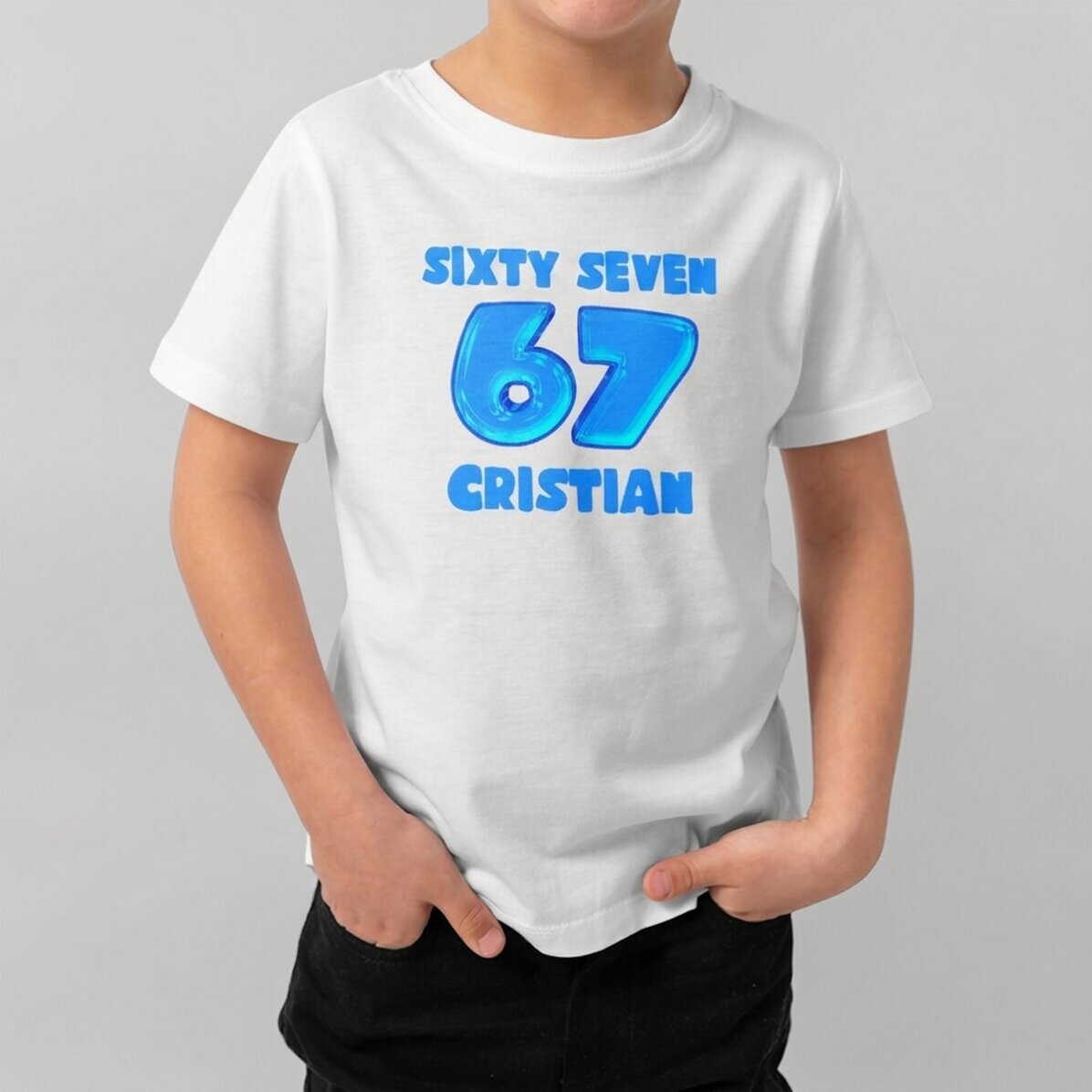 Customised cotton T-shirt for children with text - 67 Six Seven