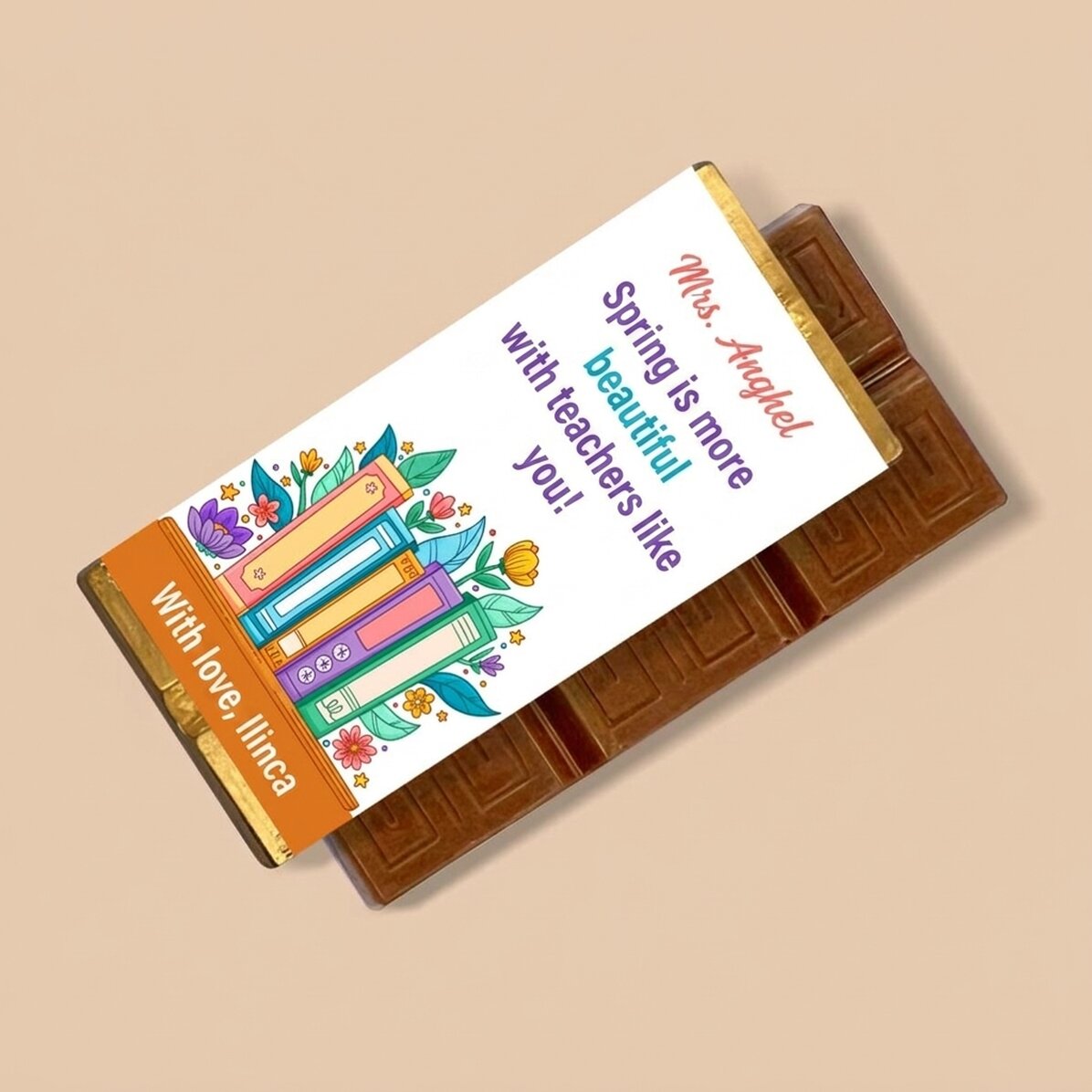 Mini chocolate bar personalised with text for teachers