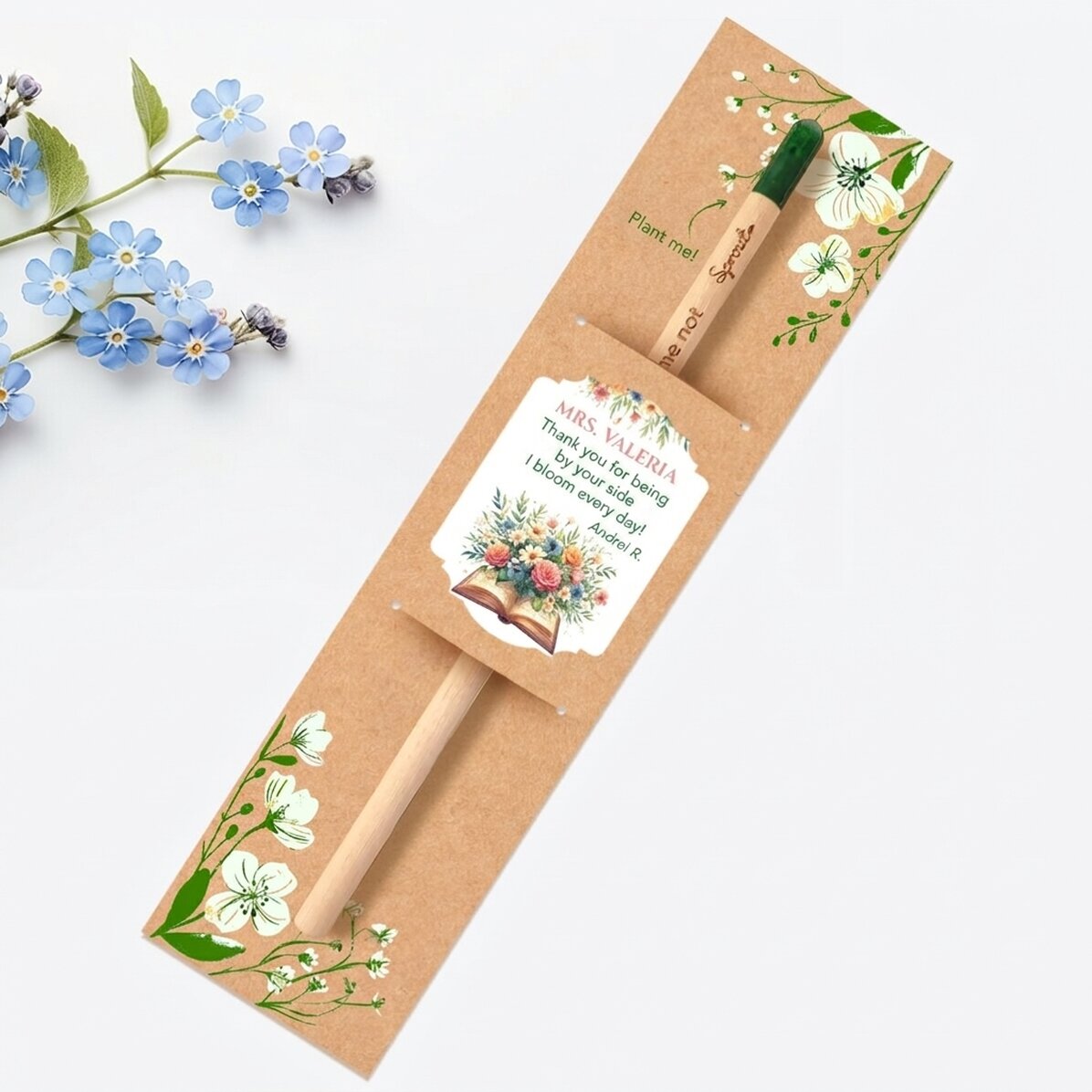 Personalised plantable pencil with text for the teacher/educator