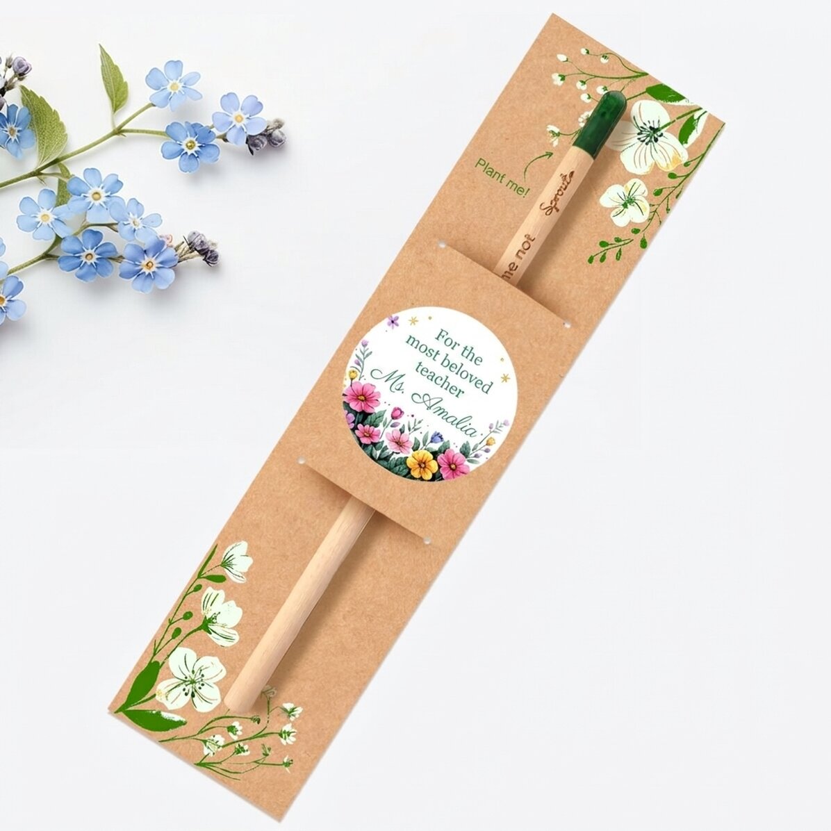 Personalised plantable pencil with message - Floral design