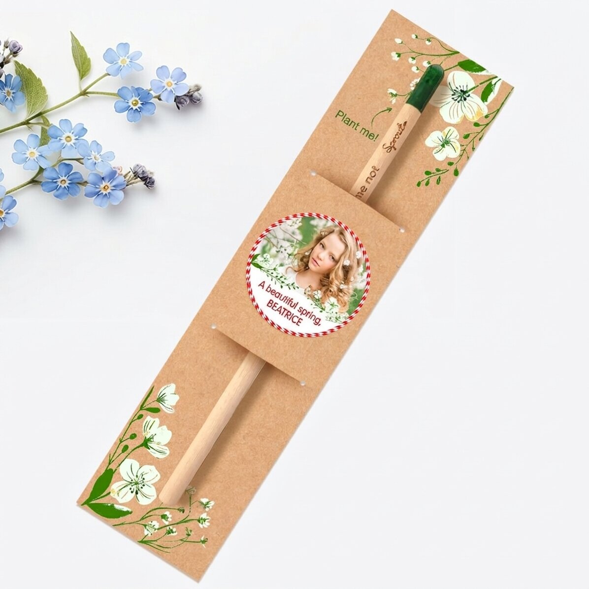 Personalised plantable pencil with photo and message