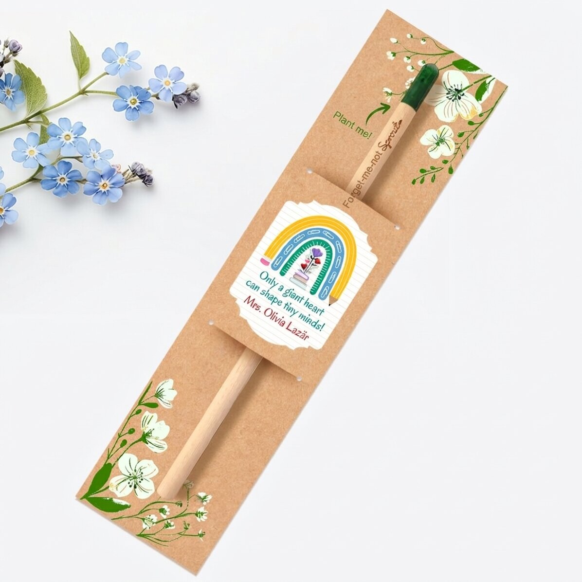 Personalised plantable pencil with text for teachers
