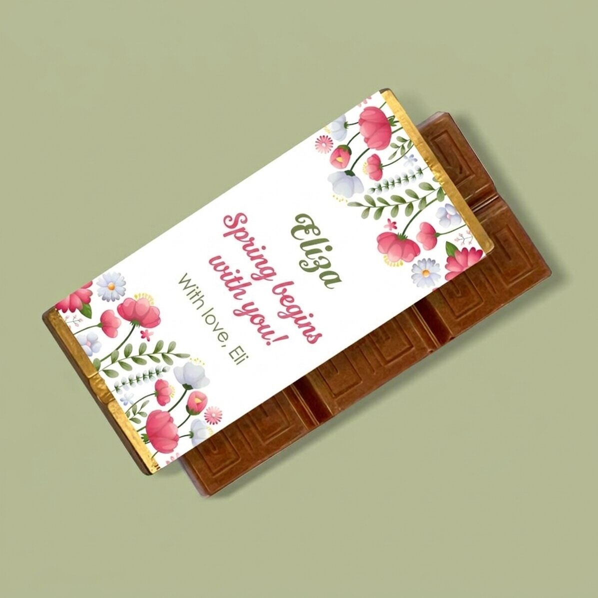 Mini chocolate bar personalised with text - Spring begins with you