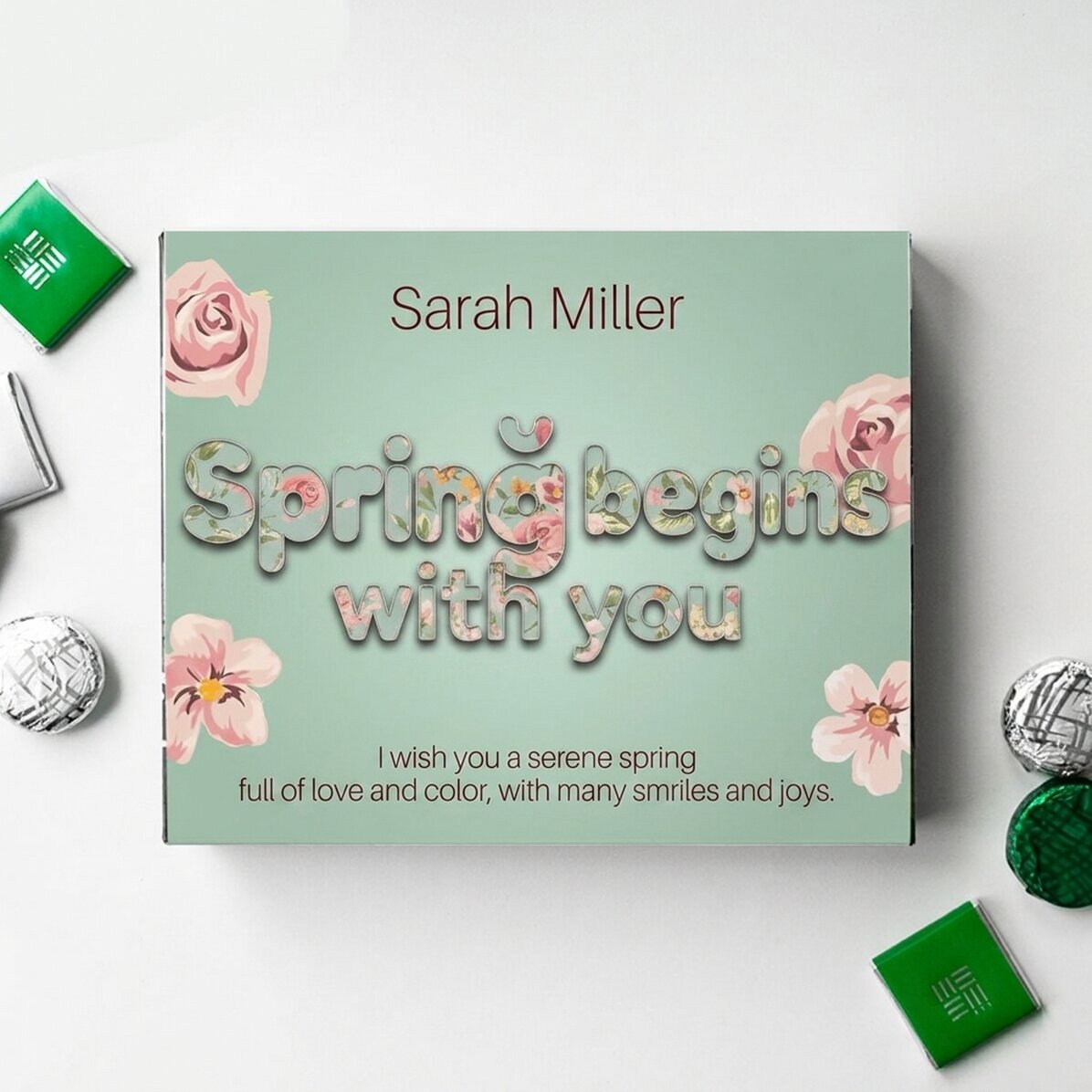 Personalised box of chocolates with message - Spring begins with you