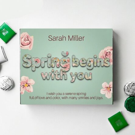 Personalised box of chocolates with message - Spring begins with you