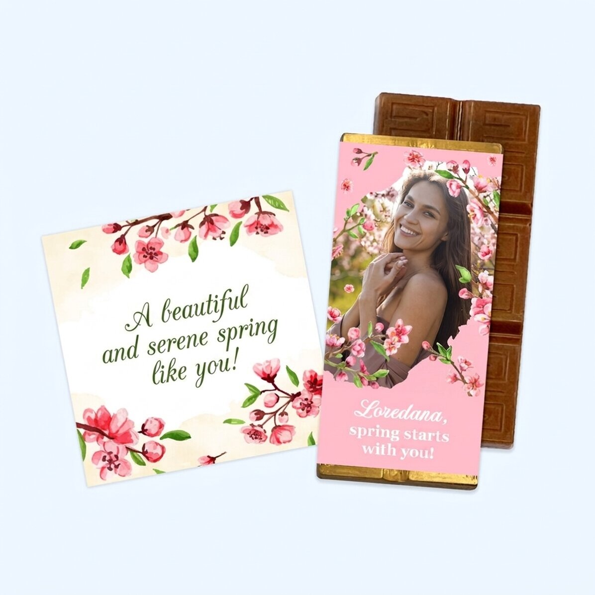 Spring gift set with magnet and personalised mini chocolate bar