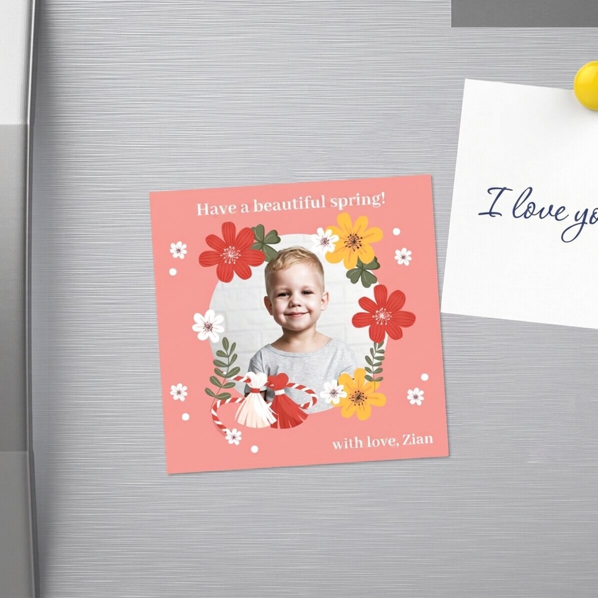 Personalised 10x10 magnet with a photo and message - 1 March