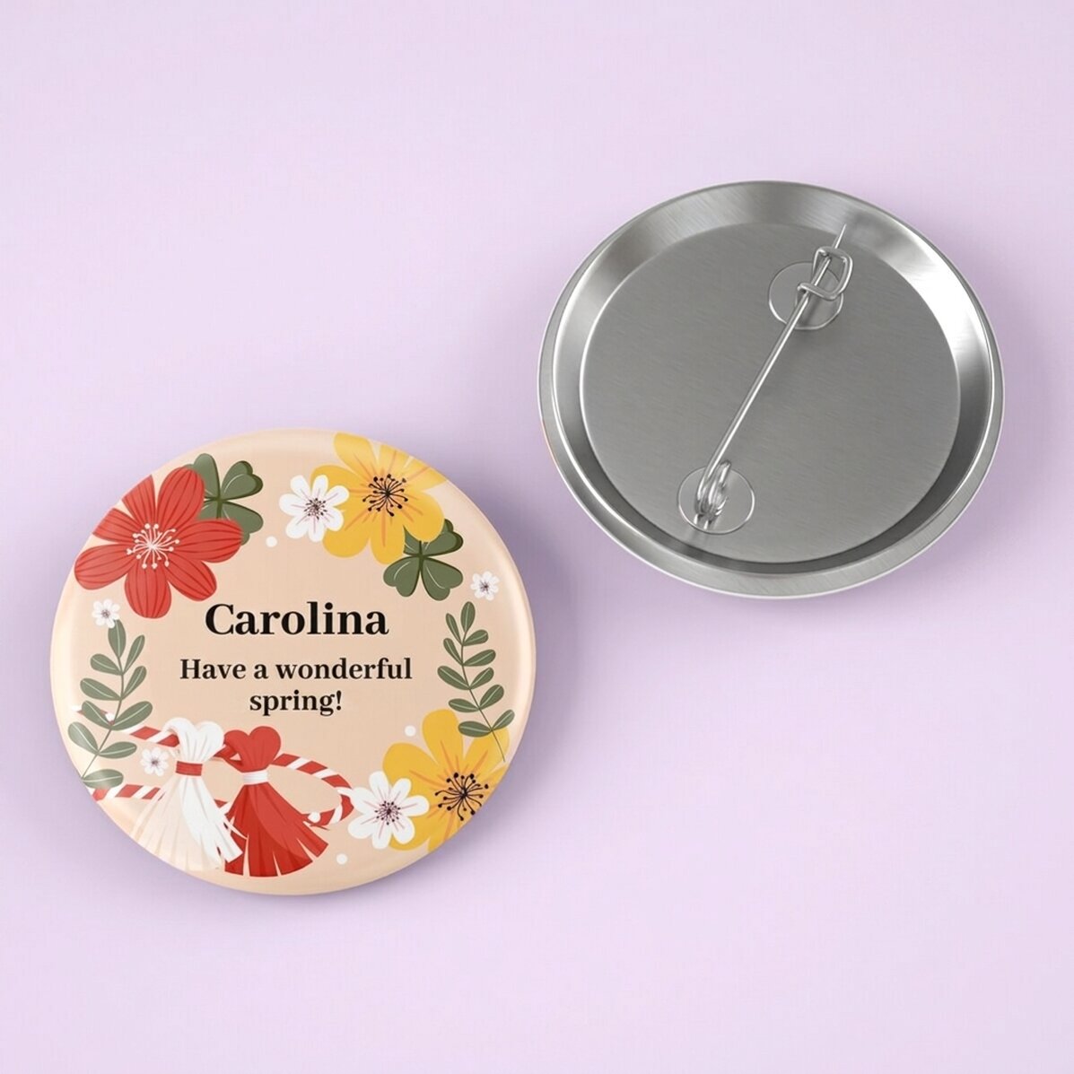 Personalised badge with name and text