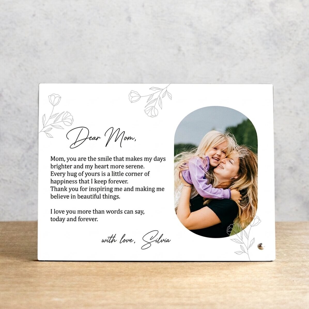 Personalised desk photo frame with text for your loved ones