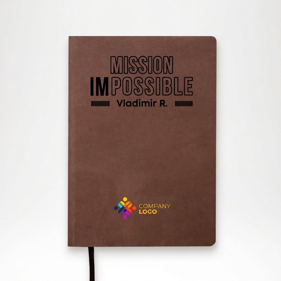 Personalised leather diary with logo and name - Mission possible