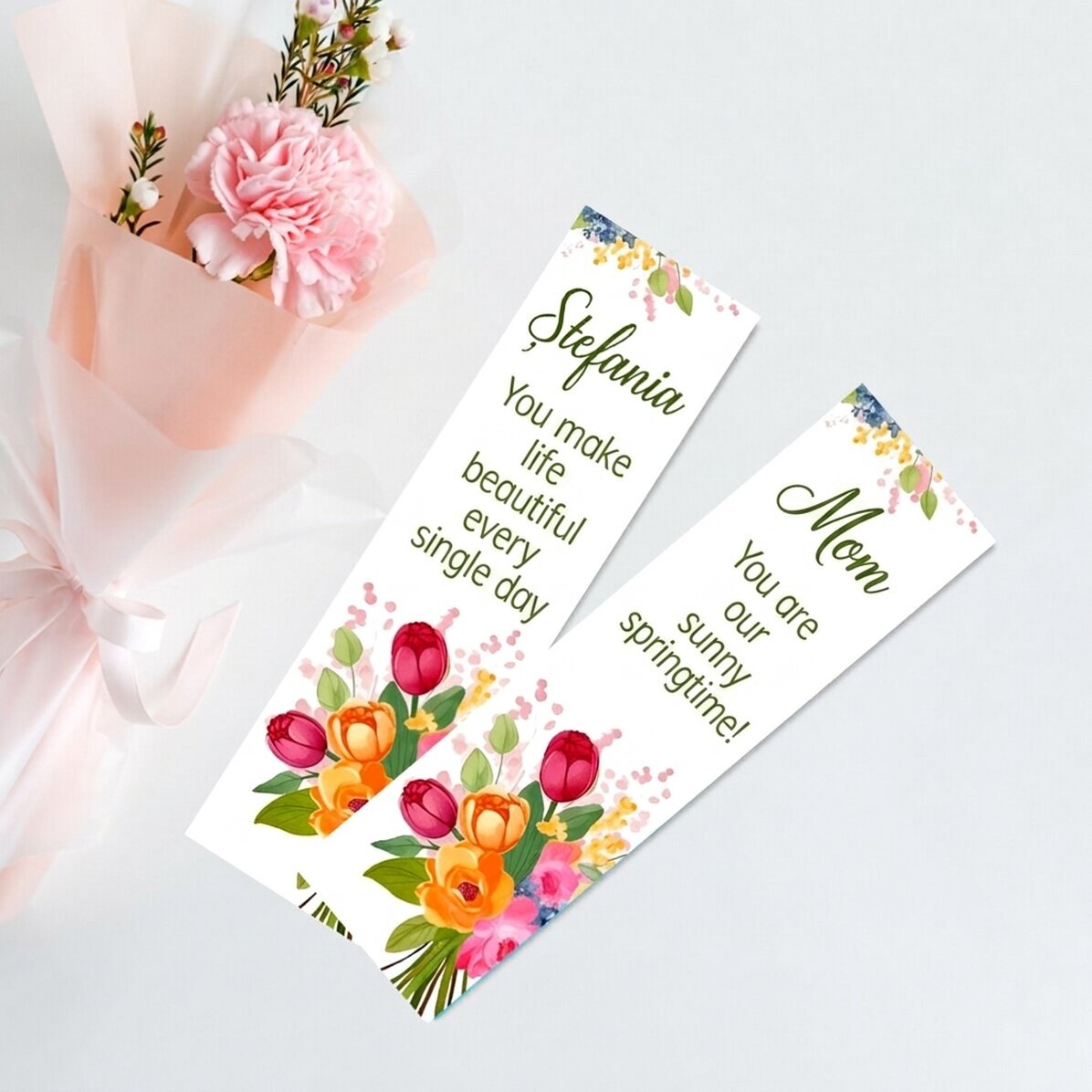 Personalised bookmark with message - Flowers