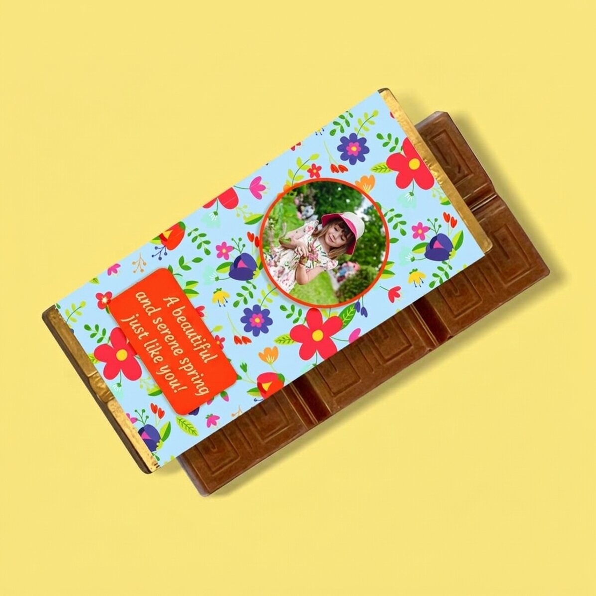 Mini chocolate bar personalised with message and photo - Pretty flowers