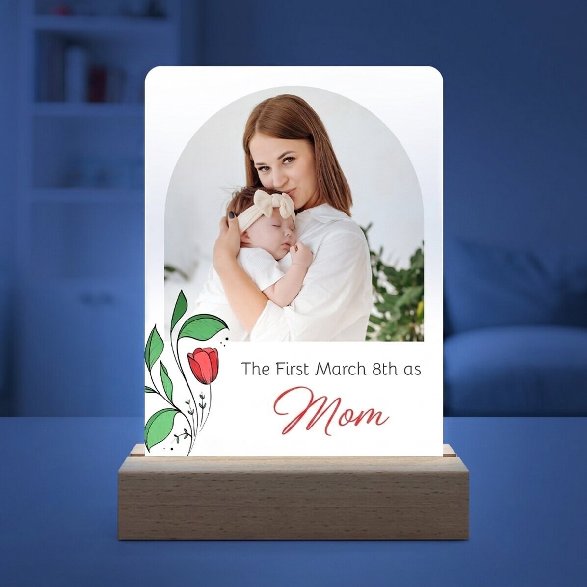 Personalised LED night light with a photo and text - A cherished memory