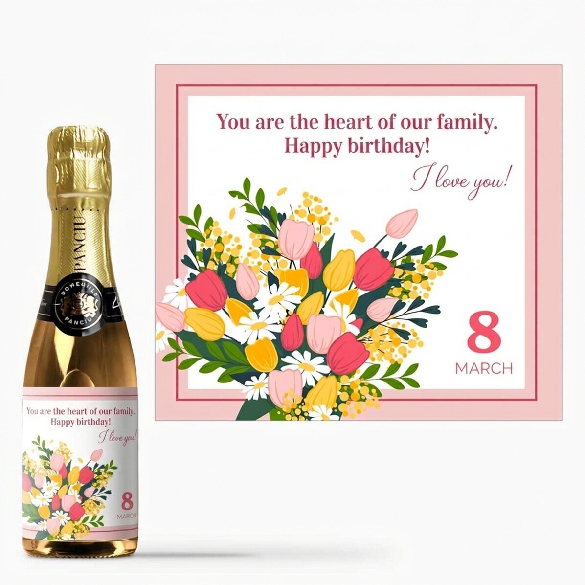 Mini bottle of sparkling wine personalised with text - Flowers