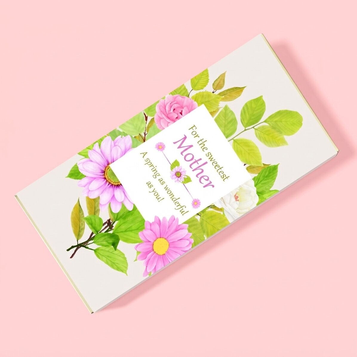 Personalised chocolate with a spring message for mum