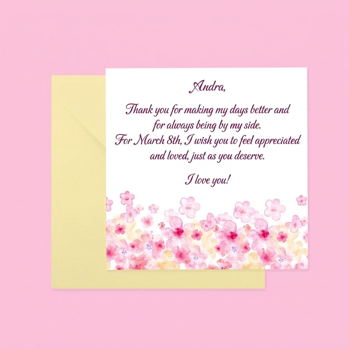 Personalised square card with text - Flowers