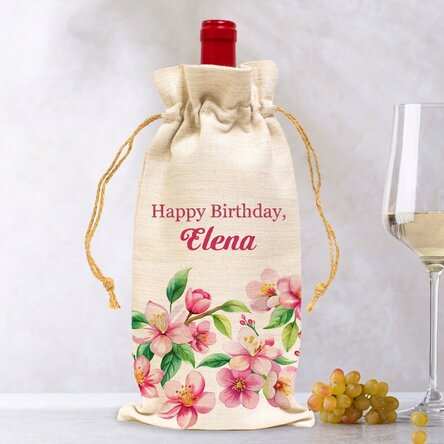 Personalised wine bottle bag with message - Flowers