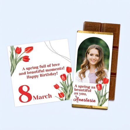 8 March gift set with magnet and personalised mini chocolate bar