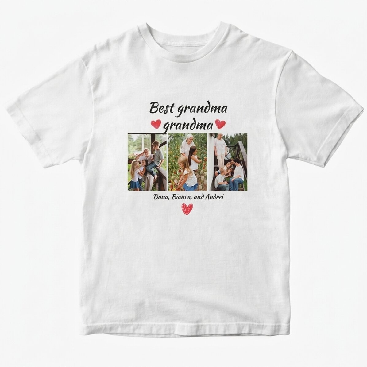 Personalised cotton T-shirt with 3 photos and text - The best grandparents