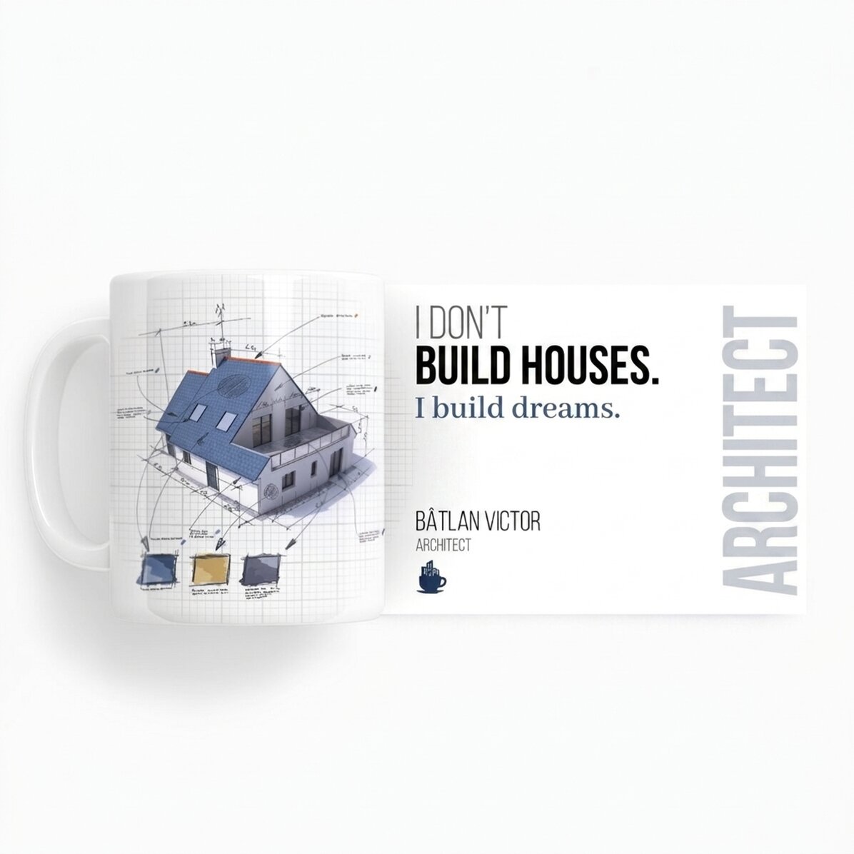 Personalised mug with text for architects