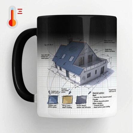 Personalised heat-sensitive mug with text for architects