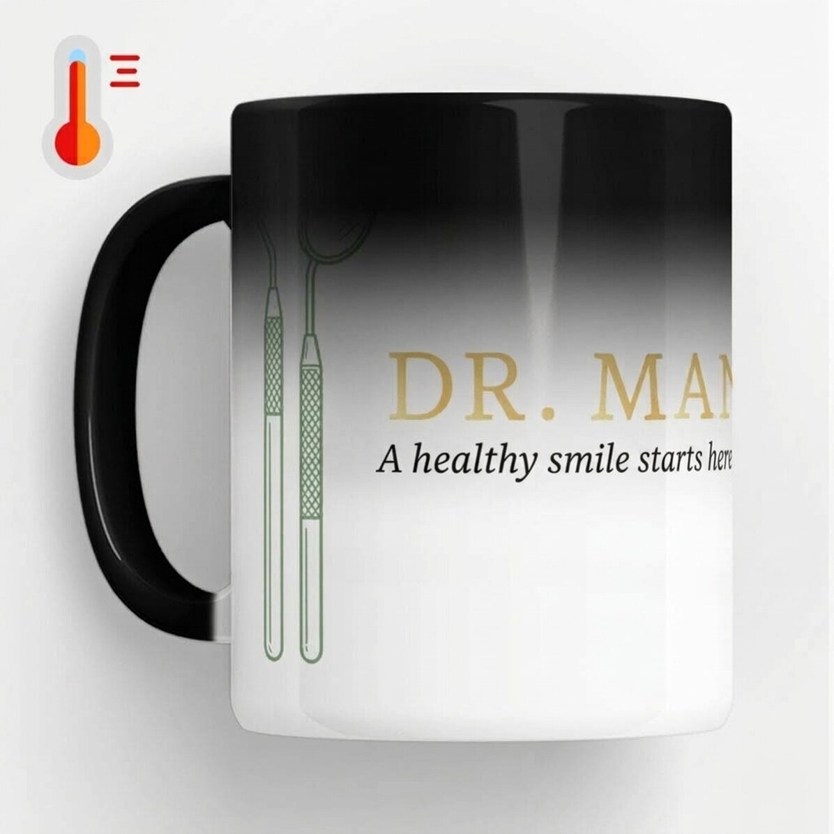 Personalised heat-sensitive mug with text - Golden Dentist