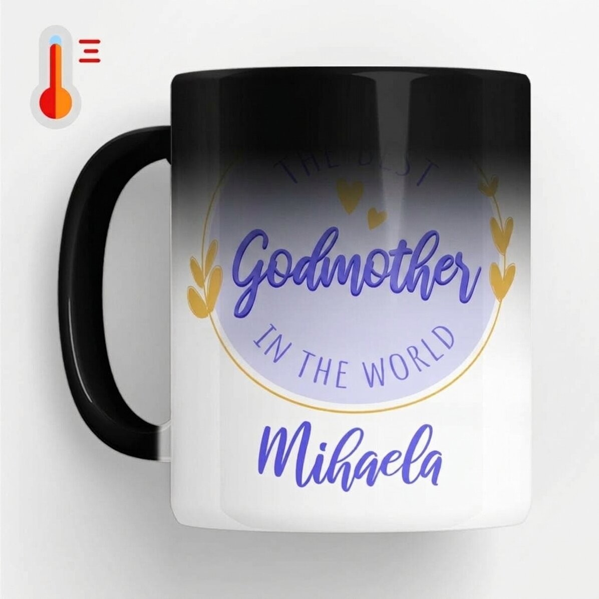 Personalised heat-sensitive mug with text – The best godmother