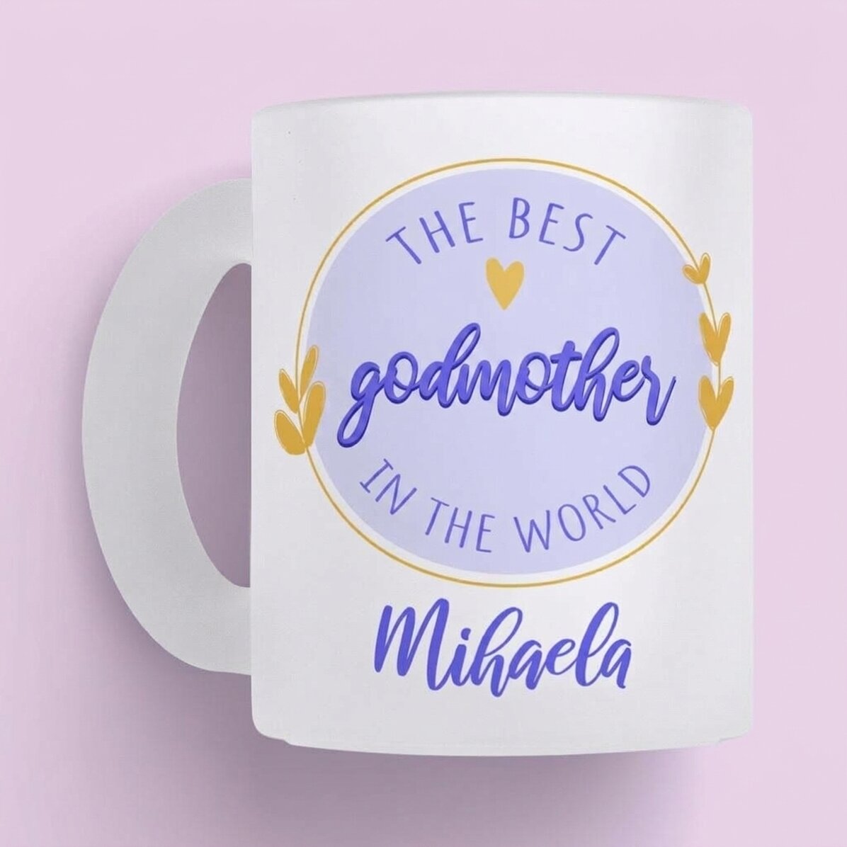 Personalised frosted glass mug with text – The best godmother