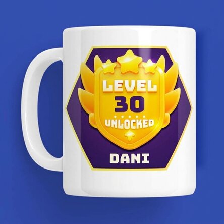 Personalised mug with birthday message - Level Unlocked