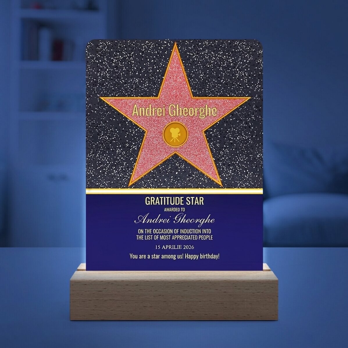 Personalised LED night light with message – Star of Gratitude